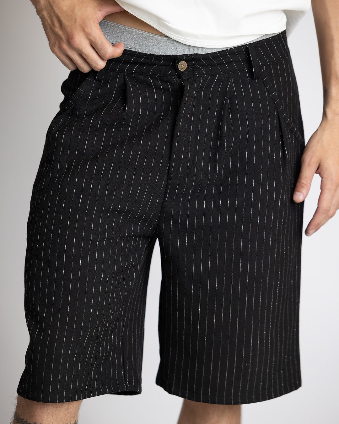 Pinstripe twill shorts (pre-order)