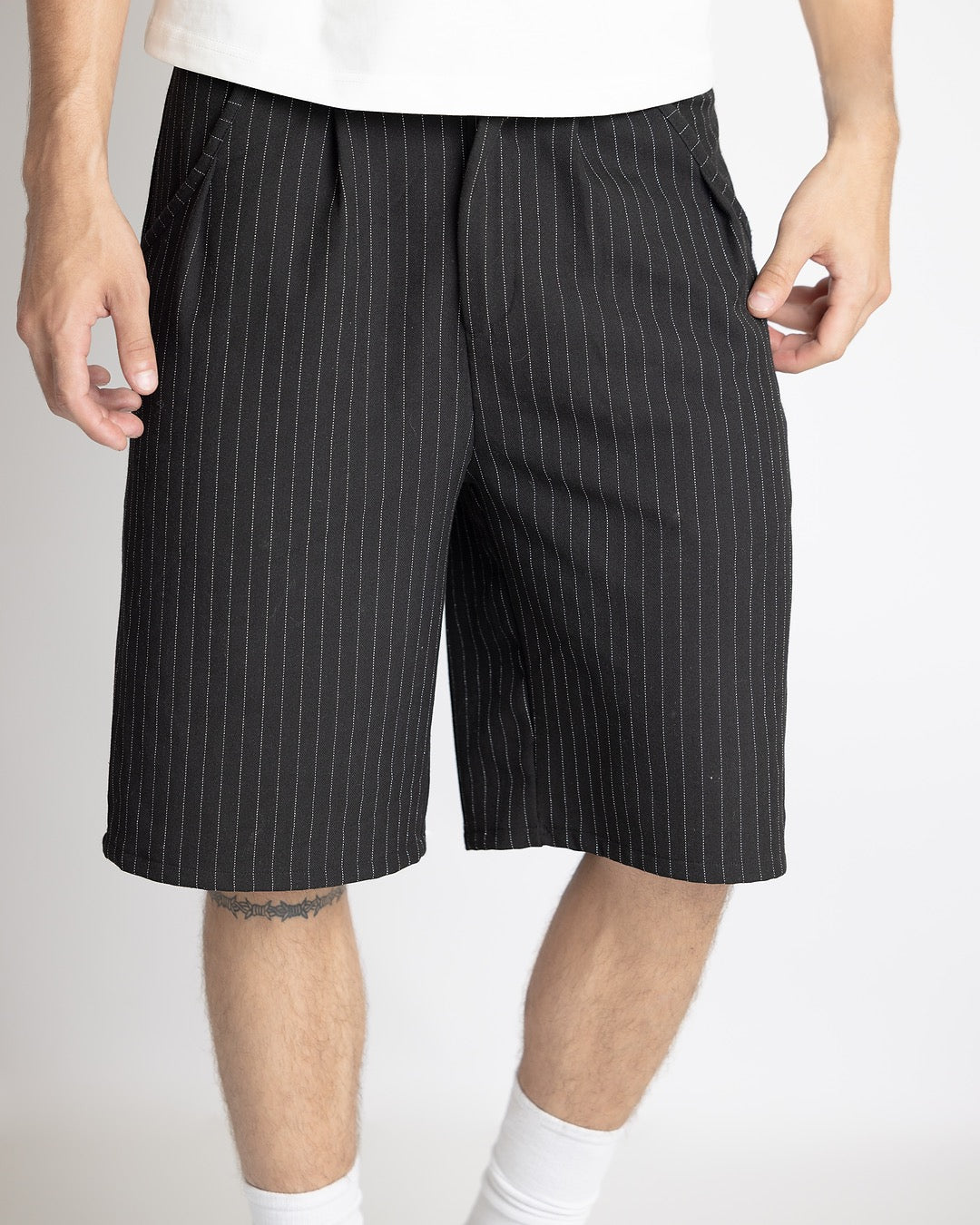 Pinstripe twill shorts (pre-order)