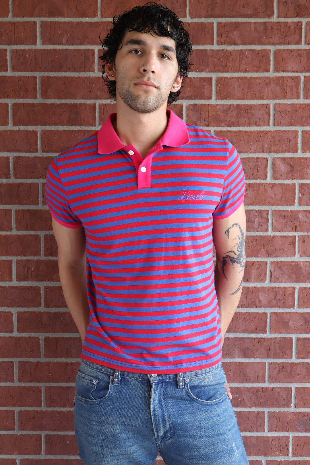 Striped polo [blue/red/pink]